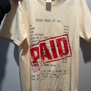 Cream Graphic Tee with Red ' JESUS PAID IT ALL” Print